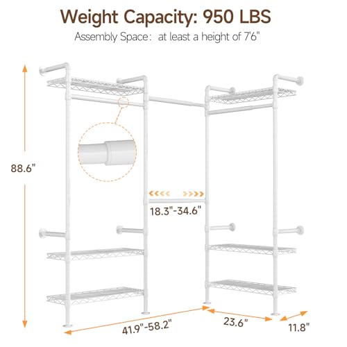 L3 Wall Mounted Metal Pipe Closet System Heavy Duty Garment Rack