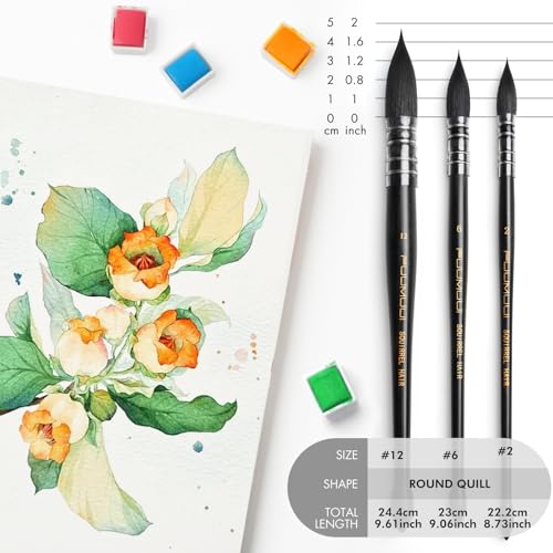 3PCS Squirrel Hair Watercolor Brushes (3 Count)