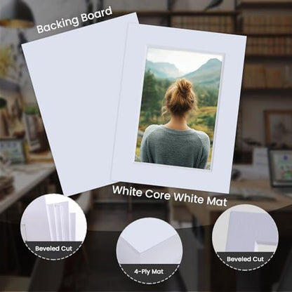 5Pack Acid Free 18x24 White Picture Mats Board Kit for 12x18