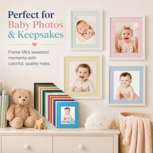 60 Pack Picture Mats 11 x 14 Inch Frame Mattes Matting with Acid Free Pre Cut Mattes White Core Bevel Cut Mats for 8 x 10 Pictures for Home Gallery Wall Hanging Art Decoration (60 Count)