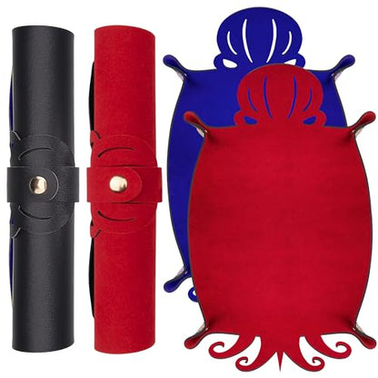 2 Pieces Octopus Dice Rolling Tray PU Leather Dice Mat Folding Scroll (2 Count)