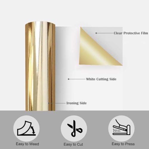 Light Gold Foil HTV Champagne Gold Heat Transfer Vinyl Roll 12" x 6FT