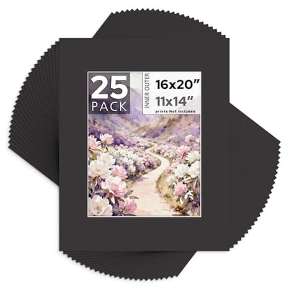 Mat Board Center 25 Pack 16x20 Picture Mat for 11x14 Photo Black