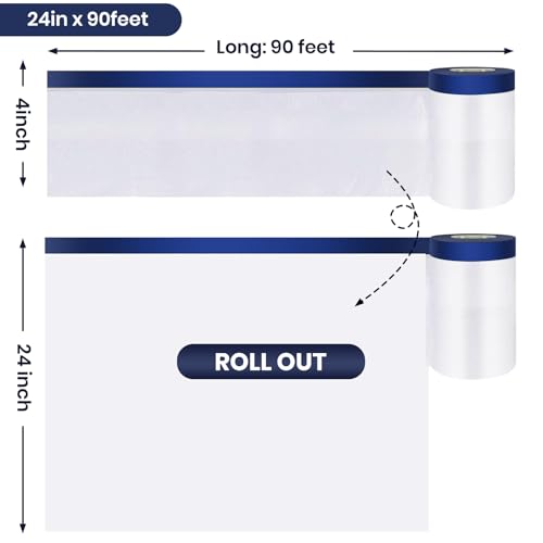 ADHES Painters Plastic with Tape 24 inch x 90 feet x 3 Rolls (3 Count)