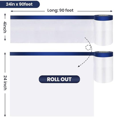 ADHES Painters Plastic with Tape 24 inch x 90 feet x 3 Rolls (3 Count)