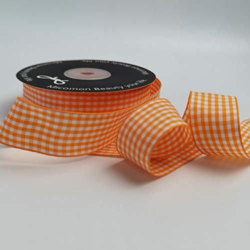 Orange Gingham Plaid Checked Ribbon 25 Yard Each Roll 100% Polyester (75 Foot)