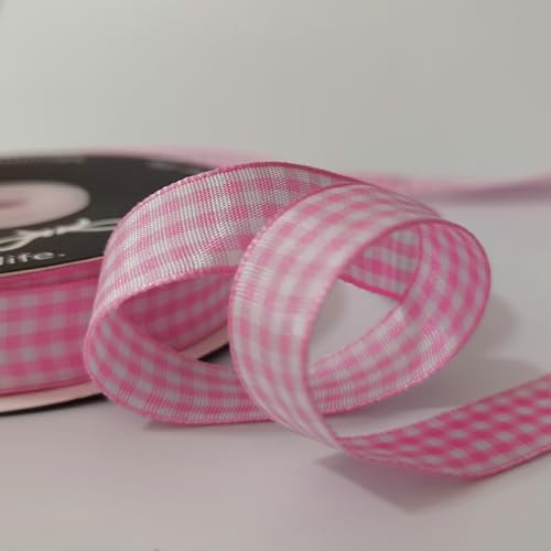 Pink Gingham Plaid Checked Ribbon 25 Yards Each Roll 100% Polyester (75 Foot)