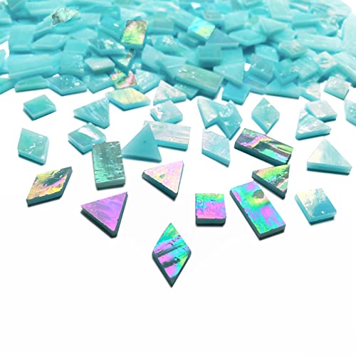 Iridescent Aqua Stained Glass Mosaic Tiles (9 Ounce)