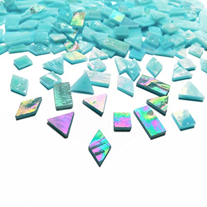 Iridescent Aqua Stained Glass Mosaic Tiles (9 Ounce)