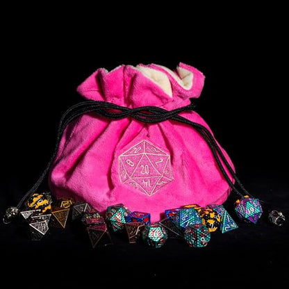 Large DND Dice Bag with Pockets Pink Storage Bag for D&D RPG Game (21 Ounce)