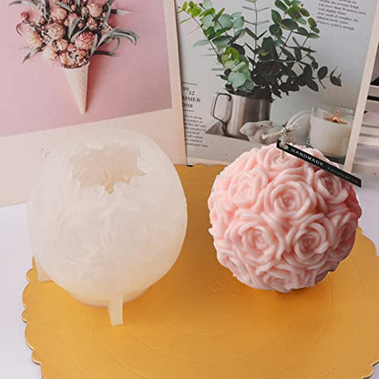 Large Rose Ball Candle Mold 3D Rose Flower Silicone Soap Mold for Fondant