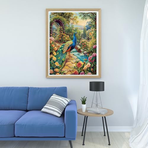 Art Crafts 14ct Counted Cross Stitch Patterns Kits Animal Peacock Garden Printed Stamped Cross Stitch Kits for Adults Needlepoint Kits