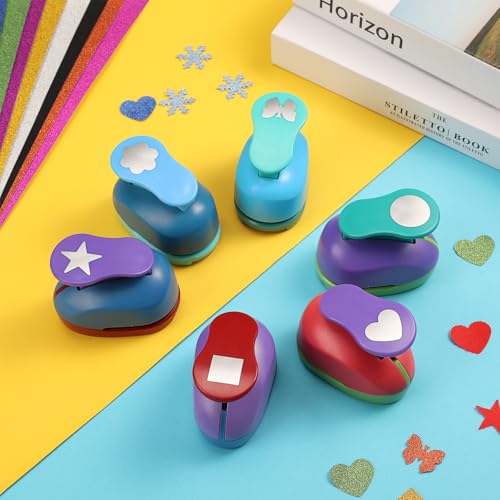 6 Pcs Colorful Craft Hole Punch with 10 Glitter Cardstock Papers (6 Count)