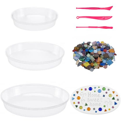 14 Pcs Oval Stepping Stone Mold Kit with Mosaic Tiles and Tools for DIY