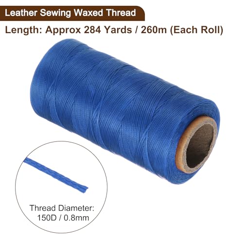 150D 0.8mm Flat Waxed Thread 284 Yards Polyester Leather Sewing Waxed String Hand Stitching Waxed Cord for Leather Stitching Sewing Bookbinding DIY Craft Sapphire Blue
