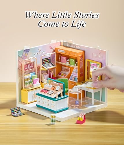 Makeup Store DIY Miniature House Kit with Roof & LED Light