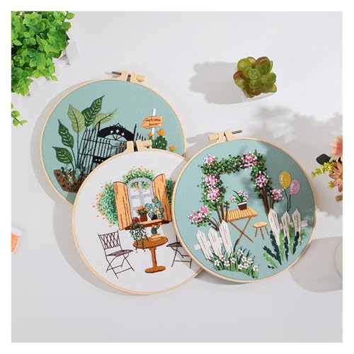 Embroidery Starter Kit Leisure Life Series Starter for Adult Stamped Pattern with Instructions Crafts for Adults