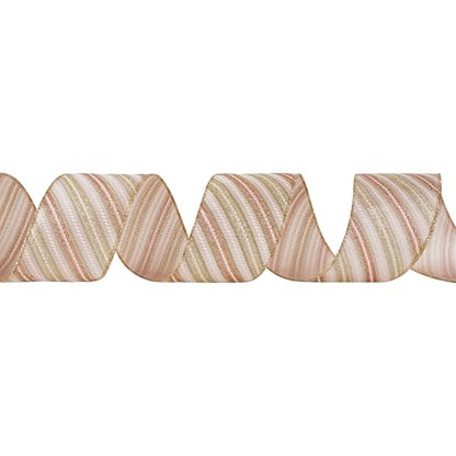 Pink Diagonal Striped Ribbon 2.5 Inch Blue Satin with Rose Gold and Champagne Glitter Wired Ribbon for Christmas Tree (30 Foot)