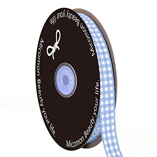 Light Blue Gingham Plaid Checked Ribbon 25 Yard Each Roll 100% Polyester (75 Foot)
