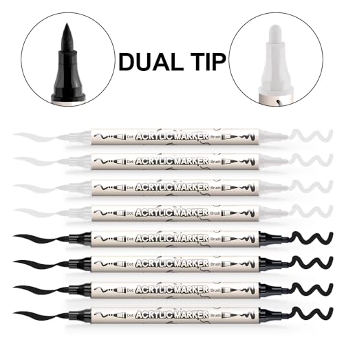 4 Black and 4 White Paint Markers Brush and Bold Dual (8 Count)