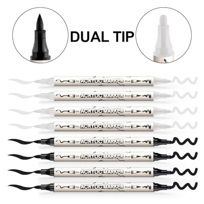 4 Black and 4 White Paint Markers Brush and Bold Dual (8 Count)