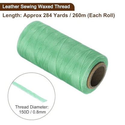 150D 0.8mm Flat Waxed Thread 284 Yards Polyester Leather Sewing Waxed String Hand Stitching Waxed Cord for Leather Stitching Sewing Bookbinding DIY Craft Sky Green
