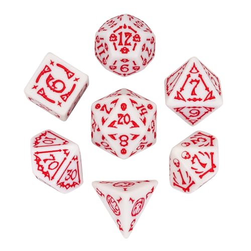 7 Die DND Dice Set Scary Pattern Polyhedral Dice Set with Dice Bag (7 Count)