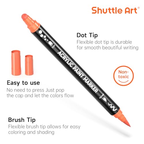 28 Colors Brush & Dot Tip Acrylic Paint Markers (28 Count)
