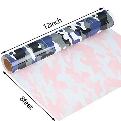 Heat Transfer Vinyl Camouflage Blue HTV Rolls (8 Foot)