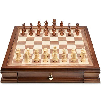 12.8" x 12.8" Magnetic Wooden Chess Set with 2 Built