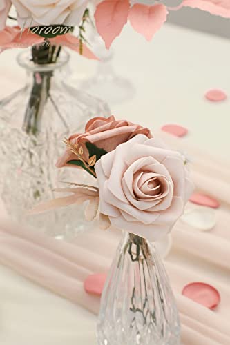 Artificial Flowers 25pcs Real Looking Nude Foam Fake Roses with Stems for DIY Wedding Bouquets Bridal Shower Centerpieces Floral Arrangements Party Tables Home Decorations (25 Count)