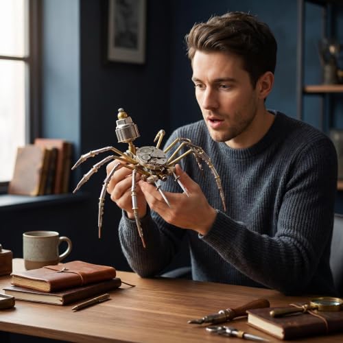 Steampunk 3D Metal Puzzle Spider 140+ Pcs Mechanical DIY Assembly Model Kit Desktop Display for Men Family and Friends (140 Count)