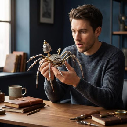 Steampunk 3D Metal Puzzle Spider 140+ Pcs Mechanical DIY Assembly Model Kit Desktop Display for Men Family and Friends (140 Count)