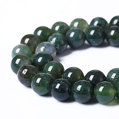 38PCS 10mm Natural Green Moss Agate Beads Gemstone Round Loose Spacer Beads for Jewelry Making DIY Bracelet Necklace Earrings 15" Inch (16 Count)