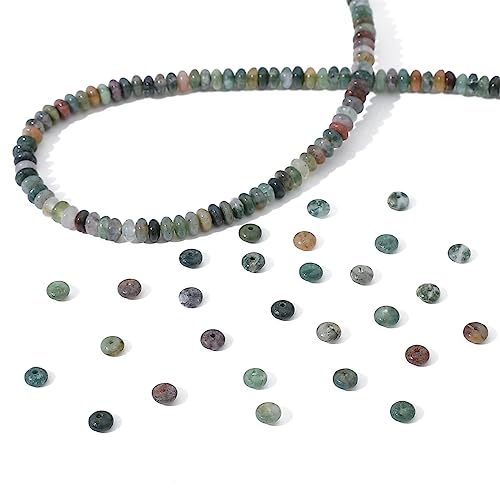 Natural Indian Agate Disk Stone Beads 4x2mm 160pcs Rondelle Loose Semi Gemstone Beads for Jewelry Making Design (160 Count)