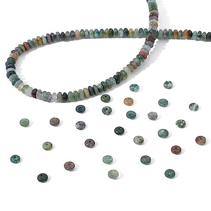 Natural Indian Agate Disk Stone Beads 4x2mm 160pcs Rondelle Loose Semi Gemstone Beads for Jewelry Making Design (160 Count)