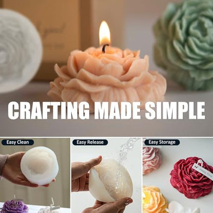 3 Pcs Peony Flower Silicone Candle Molds Set (3 Count)