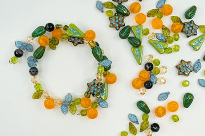1.4oz (40g) Limited Mix of Czech Glass Beads, Hand Made Set Kit, Heart Leaf Beads and Striped Orange