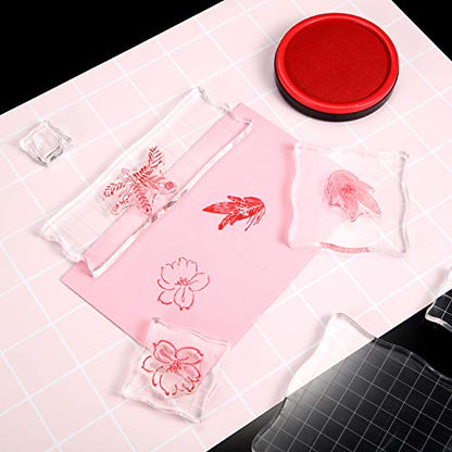 7 Pcs Acrylic Stamp Blocks Set Clear with Grid Lines (7 Count)