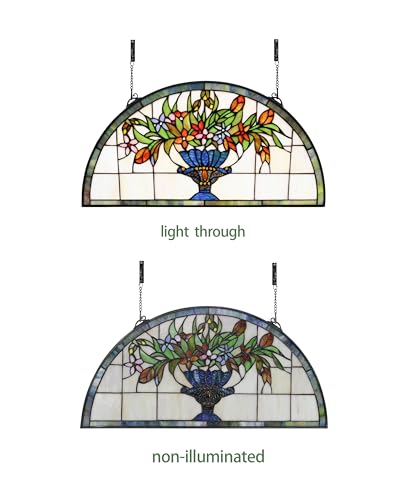 24 inch Flower Stained Glass Window Hanging Half Round Shade