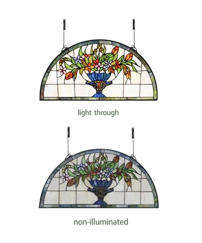 24 inch Flower Stained Glass Window Hanging Half Round Shade