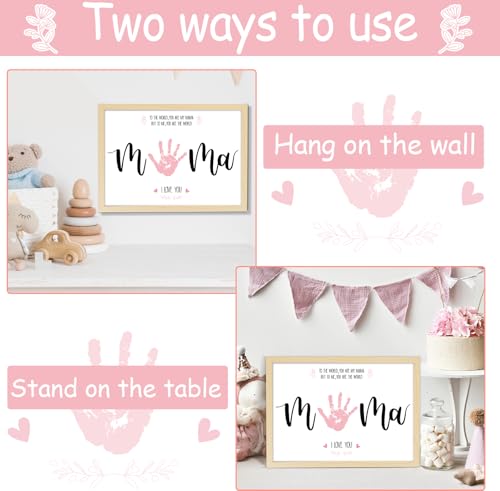 Mother's Day Handprint Art Craft DIY Kit Mother's Day Gifts from Daughter or Son Children Adults Handprint Keepsake with Wood Frame for Mom Grandma Birthday Holiday Activities 12x16 Inch
