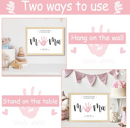 Mother's Day Handprint Art Craft DIY Kit Mother's Day Gifts from Daughter or Son Children Adults Handprint Keepsake with Wood Frame for Mom Grandma Birthday Holiday Activities 12x16 Inch