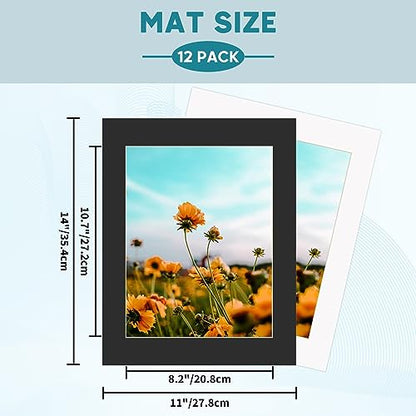 12 Packs White and Black Colors 11x14 Picture Frame Mats for 8.5x11 Photos