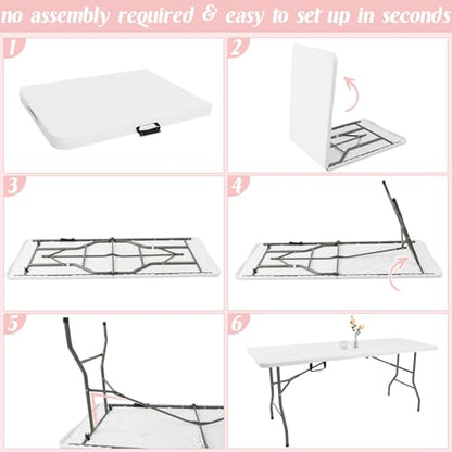 2 Pack 6 Feet Portable Folding Table White