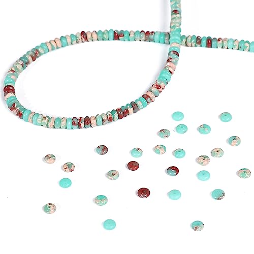 Natural Green Shoushan Disk Stone Beads 4x2mm 160pcs Rondelle Loose Semi Gemstone Beads for Jewelry Making Design (160 Count)