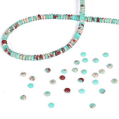 Natural Green Shoushan Disk Stone Beads 4x2mm 160pcs Rondelle Loose Semi Gemstone Beads for Jewelry Making Design (160 Count)