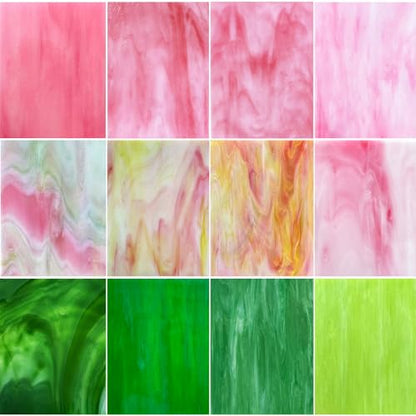 12 Sheets Stained Glass Sheet Pink and Green Collection (12 Count)