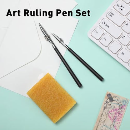 6 Pieces Art Ruling Pen 3 Sizes Masking Fluid Pen and 50 x 35 x 5 mm Glue Residue Eraser (3 Count)
