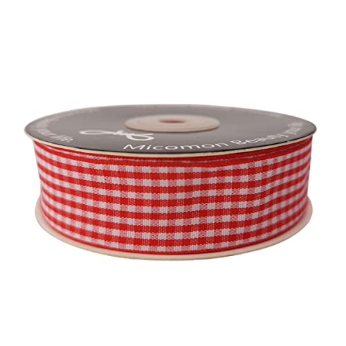 1 Inch Red and White Woven Edge Gingham Ribbon 25 Yards Each Roll 100% Polyester (75 Foot)